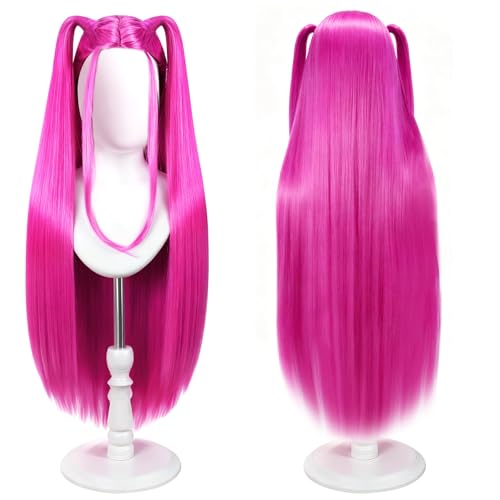 AUYAO Peluca de Anime para Cosplay, Peluca Rojo Rosa, Peluca Mira, Pelucas de Demonio de Anime para Halloween Carnaval Navidad Fiesta
