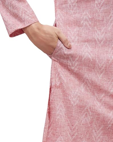 Image of Studio Shringaar Men's Cotton Blend Relaxed Fit Ikat Printed Knee Length Kurta