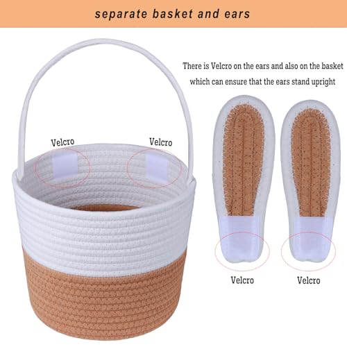 Image of Easter Basket, Empty Easter Baskets for Kids Boys Girls with Bunny Tag Egg Basket Eater Gifts Basket Toddler Teens Babys First Easter Basket with Handle Brown