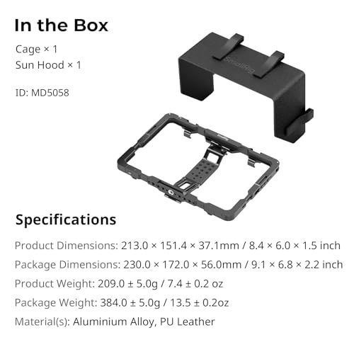 Image of SmallRig Cage for iPad mini 6 / A17 Pro, Metal Tripod Mount Adapter for iPad with 1 /4 inch-20, 3 /8 inch-16 Holes, Cold Shoe Mount, 8.3'' Tablet Clamp Monitor with Sun Hood-MD5058