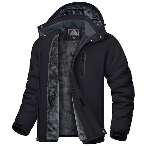 KEFITEVD Men's Winter Ski Jacket, Black XL