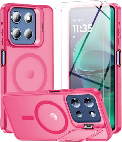 Magnetic Case for Motorola Moto G 5G 2025/ G 5G 2026/ G Play 2026,Moto G 5G 2026 Phone Case with 2X Screen Protector [Built-in Camera Ring Stand][Fit for MagSafe]Translucent Shockproof Cover,Hot Pink
