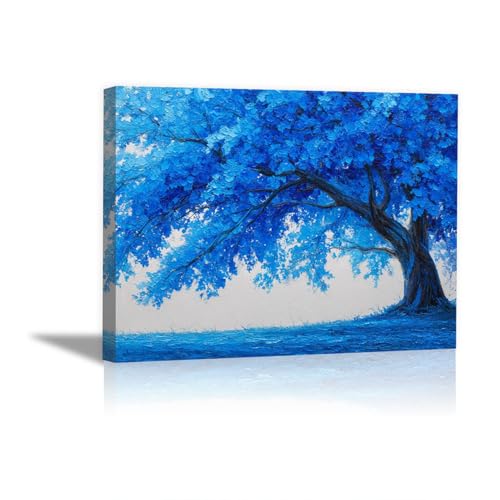Tableau abstrait arbre bleu sur toile moderne 30x45cm encadré