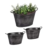 Set: juego de tres jardineras ovaladas para flores en el balcón, la terraza o el jardín