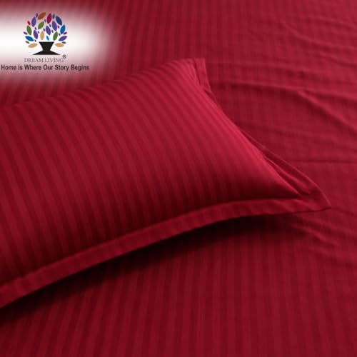 Image of Dream Living Stripe King Bedsheet with 2 Pillow Covers | 120 GSM | 275x275 Cm | Maroon
