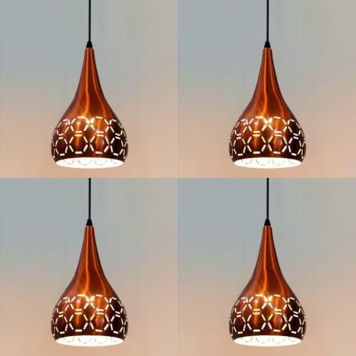 Image of GreyWings Orange Aluminium Hanging Light for Home | Designer Pendant Light with E27 Holder | Modern Ceiling Hanging Lamp for (Bulb is not Included) Small Pack of 4