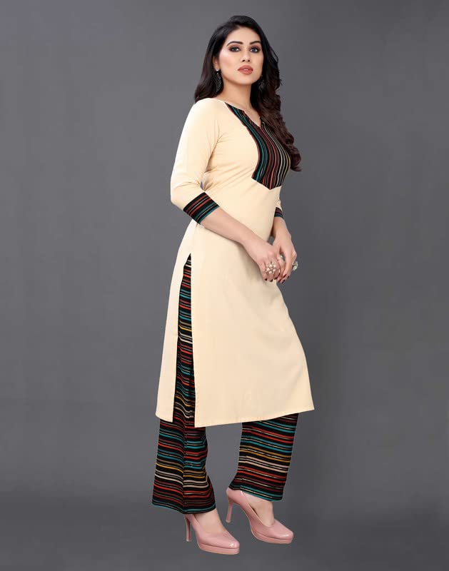 Sanisa Women's Printed Rayon Straight Kurti (316K716N-Xl_Beige)