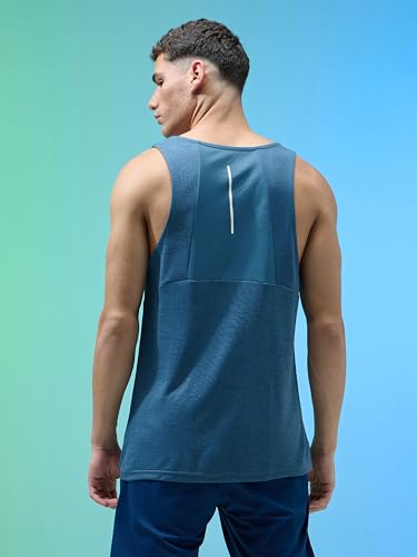 Image of TECHNOSPORT Mens Slim Fit Self Design Scoop Neck Gym Vest with Double Cool for Gym & Sports