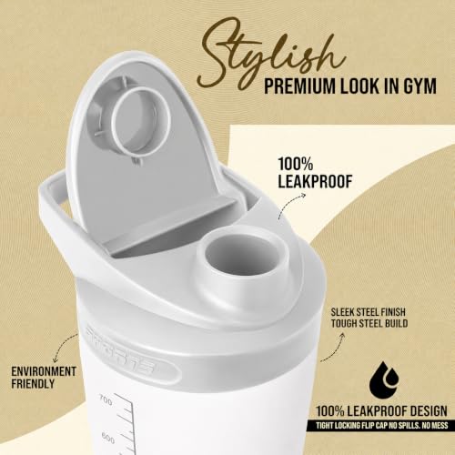 Image of Stainless steel shaker 700ml protein shaker bottle - leak proof 304 SS food grade steel, gym shaker, shaker bottles for protein, steel shaker for gym (White)