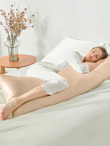 THXSILK 100% Mulberry Silk Body Pillowcase for Hair and Skin Health, Soft and Smooth Pillowcase with Hidden Zipper, Both Sides Premium Grade 6A+ Silk, 1pc (Body Size 20"x54", Beige)