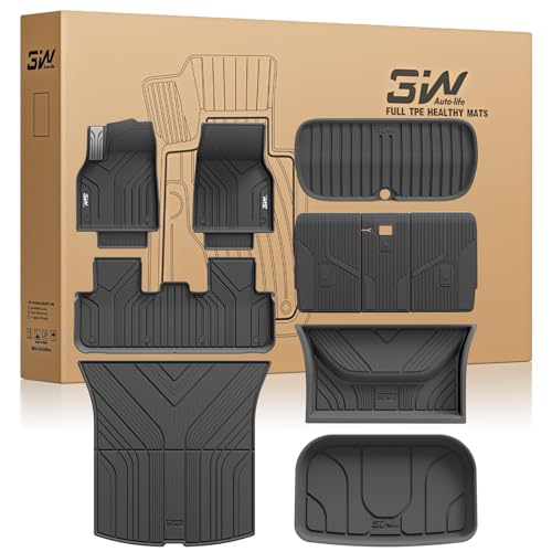 3W Tesla New Model Y Juniper Floor Mats and Cargo Liners, TPE Full Set Floor Liner for New Model Y 2025 2026, Cargo Mats and Seat Back Cover Protector, Car Mats for Tesla Accseeories, Black