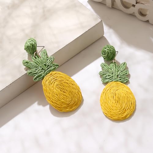Image of Handmade Raffia Hoop Earrings Statement Tropical Bohemian Straw Dangle Earrings Natural Rattan Vacation Style Round Earrings for Women Summer Beach Party Essential Jewelry