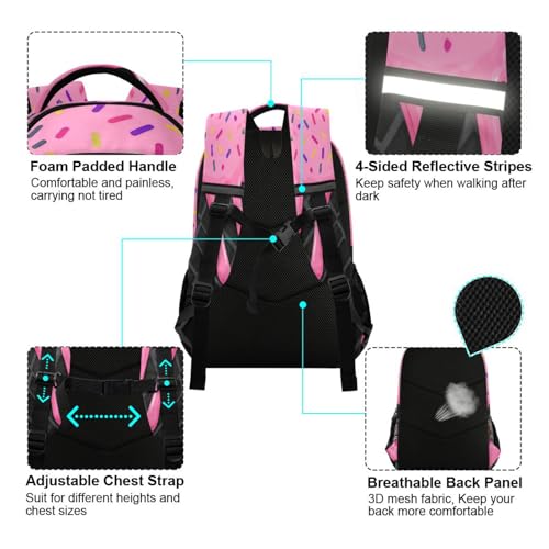 Image of Pink Black Ice Cream Cute Backpacks with Chest Strap,Lightweight Bookbags 17 Inch, Casual Daypack Bags