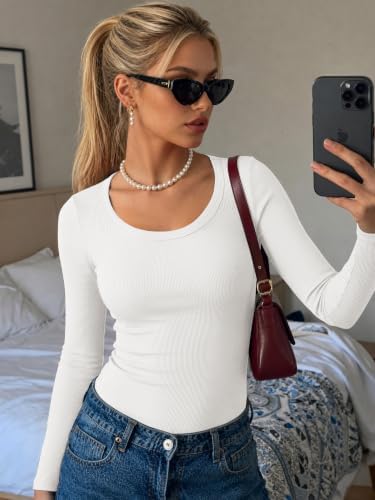 Ekouaer 3 Packs Womens Long Sleeve Shirts Scoop Neck Ribbed Tops — view 2