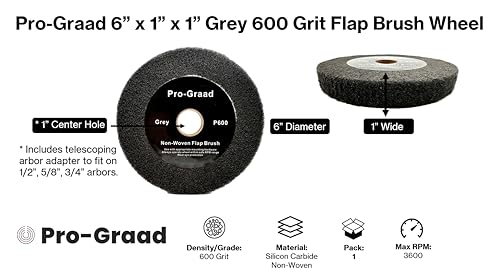 Image of 6 inch x 1 inch Grey 600 Grit Non-Woven Bench Grinder Polishing Burnishing Satin Finishing Flap Brush Wheel for Aluminum Copper Metal Golf Club Refurbishing, Compatible for 1 /2 inch, 5 /8 inch, 3 /4 inch Arbor
