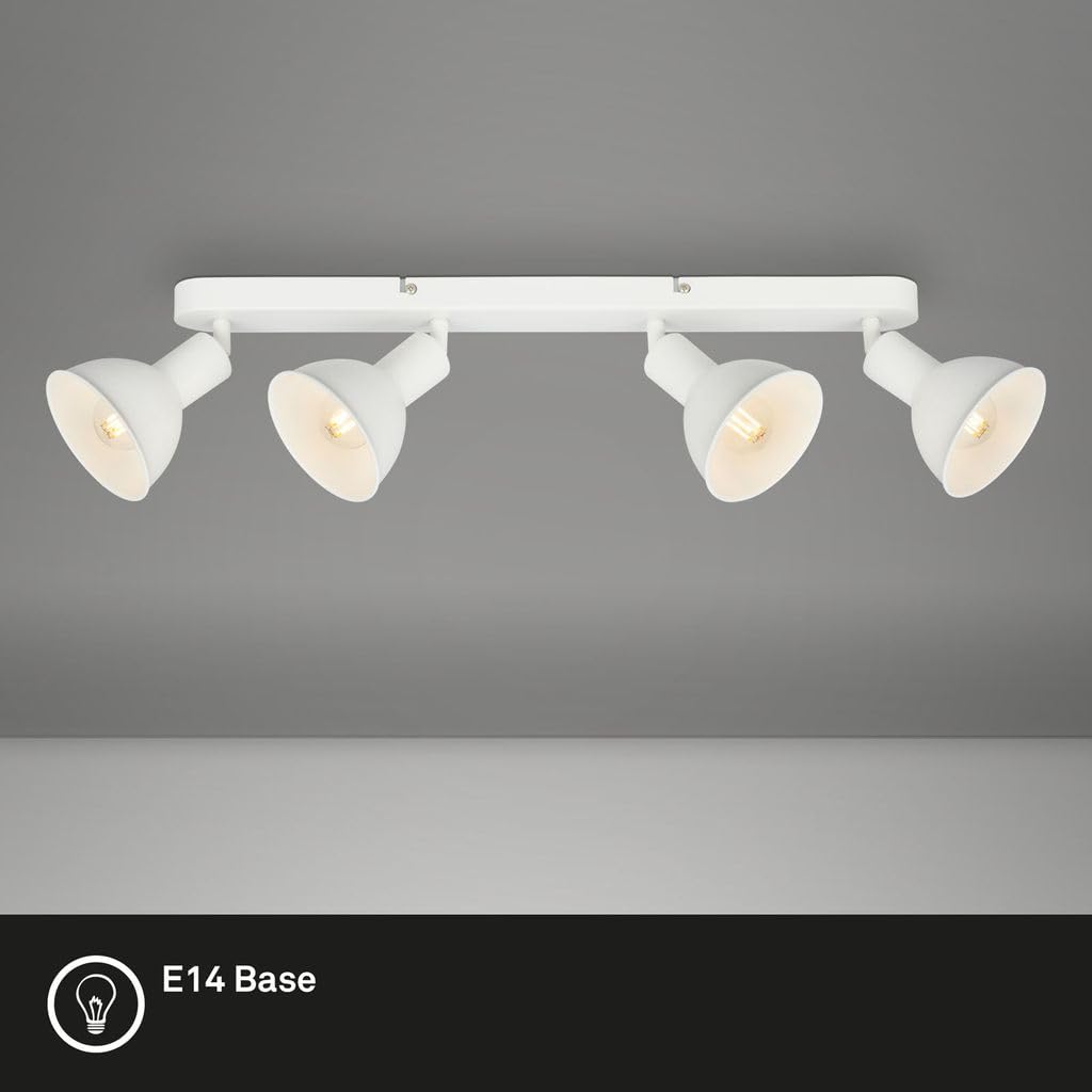 BRILONER Leuchten – Retro Deckenlampe, 4-flammige Retro Deckenleuchte, Deckenspot E14, Verstellbar, Weiß, 550 x 140 x 60 mm, 2674-046