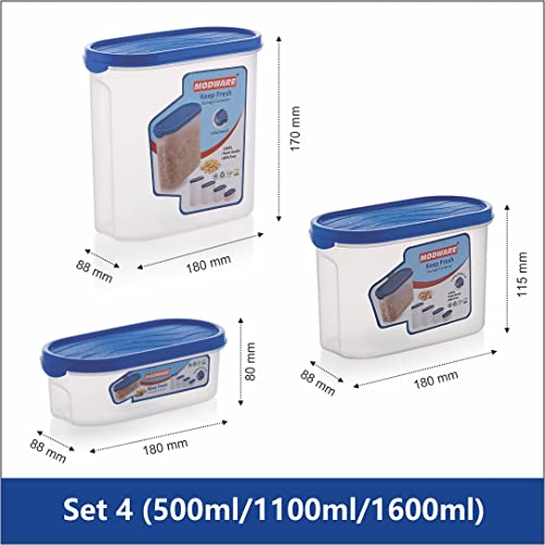 Image of MODWARE Multipurpose Air Tight Plastic Containers Food Grade BPA Free Oval Storage Box for Modular Kitchen, Stackable Containers for Fridge Cereals, Pulses, Snacks, Flour - Set of 12