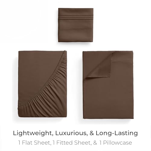 Image of Mellanni Twin Sheets Set - 3 PC Iconic Collection Bedding | Hotel Luxury, Extra Soft, Cooling Bed Sheets - Wrinkle, Fade, Stain Resistant (Twin, Brown)
