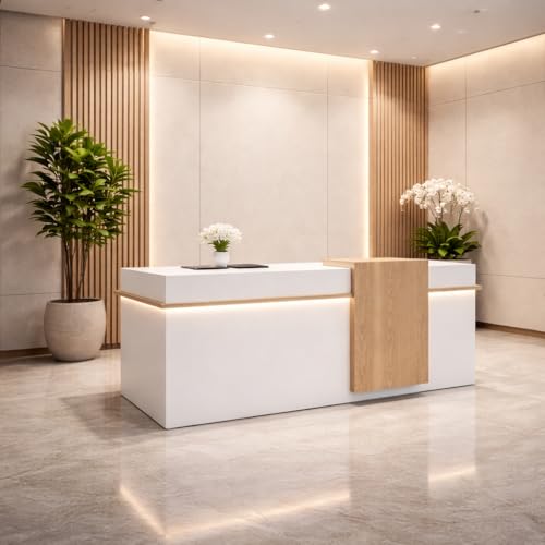 Image of Modern Reception Desk for Office, Hotel, Salon, Clinic, Spa & Commercial Lobby | Luxury Particle Board Reception Counter Table for Front Office & Welcome Area-(RCT-111 LPB L6W2)