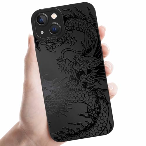 Coalbooliy Custodia Per iPhone 14 6,1'', Cellulare Nero Silicone Morbido Cover per telefono Aesthetic Modello Drago Disegni Protezione Fotocamera Antiurto Protettiva Case, 06