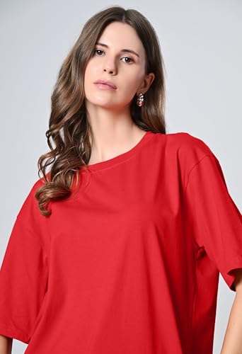 Image of Oversized Baggy Fit Drop Shoulder Half Sleeves Round Neck Solid Pure 100% Cotton T-Shirt for Women (Available in White, Black,Navy Color)
