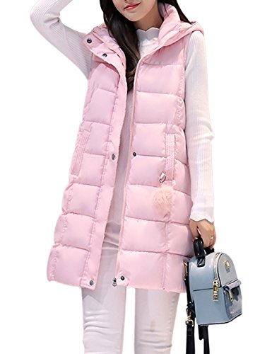 Gihuo Women's Quilted Padded Fleece Sleeveless Hoodies Long Down Puffer Vest Coat