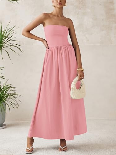 Image of PRETTYGARDEN Women 2026 Summer Elegant Strapless Maxi Dress Tube Top Dress A Line Flowy Long Wedding Party Cocktail Dresses