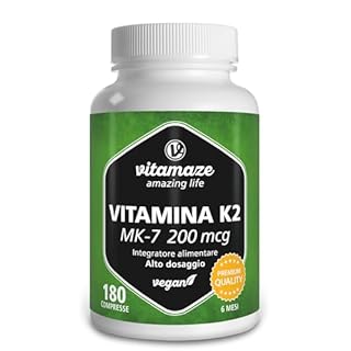 Vitamaze® Vitamina K2 MK-7 200 mcg All Trans 100% Alto Dosaggio Menachinone, 180 Microcompresse Vegan, Qualità Tedesca, Naturale Integratore Alimentare senza Additivi non Necessari
