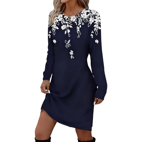 Generisch Kleid Winter Damen, 2025 Winterkleider Damen - Sweatkleid Langarm Ohne Kapuze Pulloverkleid Oversize Elegant Kurz Farbblock Sweatshirt...