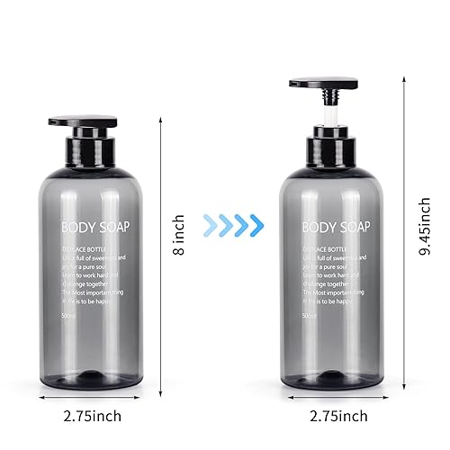 Czemo 3 Stück Shampoo Spender für Dusche 500ML Shampoo Flasche zum Befüllen Pumpflasche Nachfüllbarer Kunststoff-Lotionsspender Seifenspenderflaschen für Badezimmer, Grau