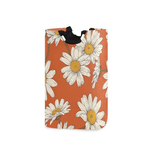 Jihqo Laundry Hamper Basket Daisy Orange Collapsible Nursery Storage Bin Waterproof Clothing Baskets for Home Bedroom Bathroom Washing Room