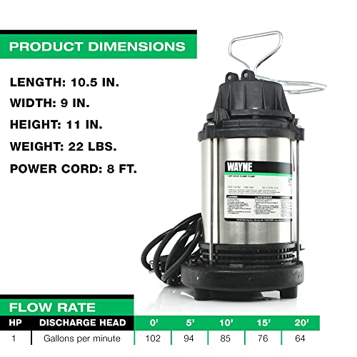 WAYNE CDU1000 1 HP Submersible Cast Iron and Stainless Steel Sump Pump with Integrated Vertical Float Switch