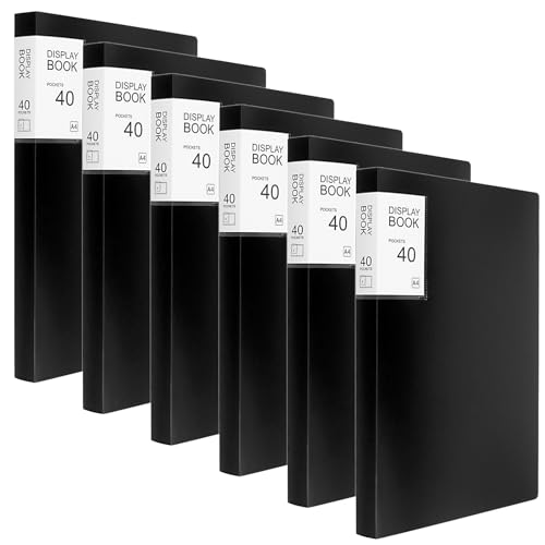 Chemises de présentation A4 noires lot de 6 avec 40 pochettes plastiques transparentes vierges