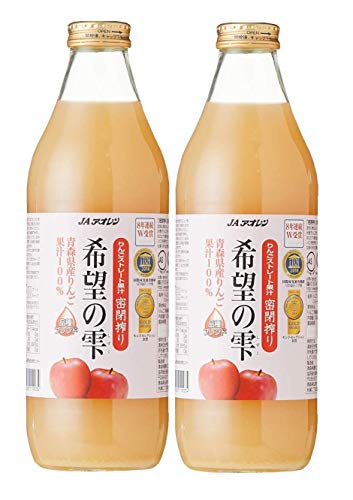 Kibou no Shizuku - 'Droplets of Hope' Premium Aomori Apple Juice, 100% Pure Variety Blend, No Preservatives, Monde Selection Gold Medal Winner - 1,000ml (33.8 fl oz)　(pack of 2 bottles)