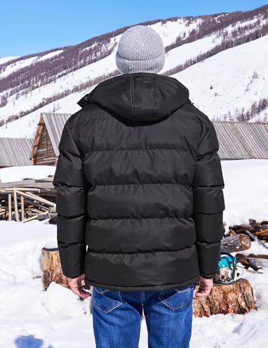 Image of BEST SOUTH Men's Hooded Winter Puffer Jacket Fleece Warm Bubble Coat Outerwear Cold Weather
