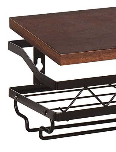 Wine Rack Wall Mounted, Bextcok 2-Pack Wine Glass Rack Wall Mounted Floating Wine Shelf With Glass Holder Champagne Display Storage Rack Wood Rustic For Kitchen Dining Room Bar Decoration, Bronze #TOP5