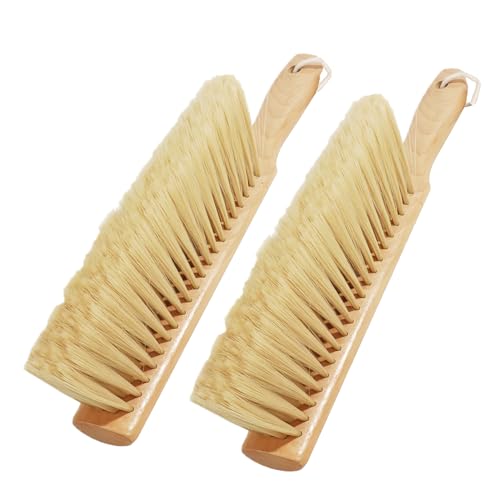 Image of Soft Foxtail Hand Broom Wood Handle for Shop Bench 14 inch (2pcs Yellow) | Soft Bristles Dust Brush for Flour Crumb Counter Upholstery Safa Bed Patio Furniture Garage Woodworking Fireplace Ash Cleanup