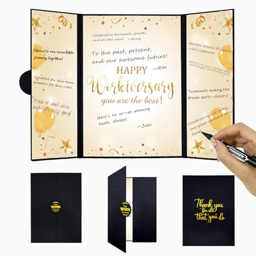 Trgowaul Black Gold Happy Workiversary Decorations for Men Women, Happy