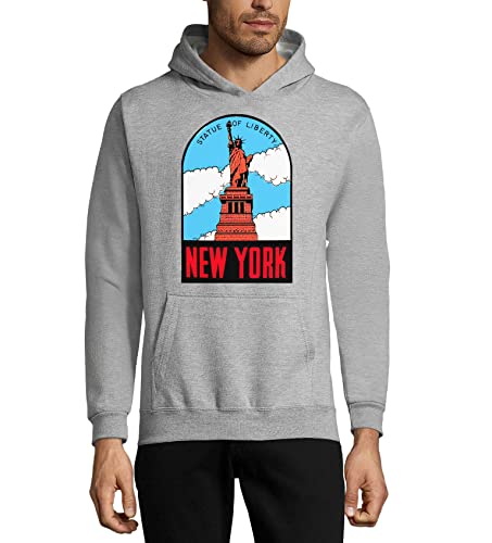 Sweat à Capuche New York Retro Poster en Coton Gris L Unisexe