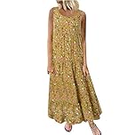 Women's Cotton Linen Dress Floral Maxi Long Dress Casual Sleeveless Crewneck A Line Dress Plus Size Swing Dress Vintage Bohemian Loose Dresses Pageant Prom Ball Gowns Cocktail Dresses UK Size