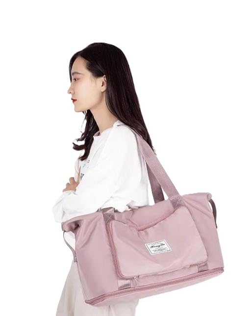 Foldable Travel Bag Large Capacity Lightweight Waterproof Multi Pocket Shoulder Carry On Luggage Bag Pink Free Size-image-26