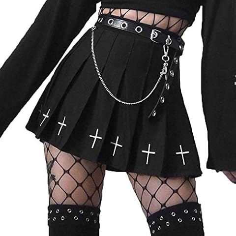 DINGJIUYAN Gothic Mini Skirt with Chain Belt Cover