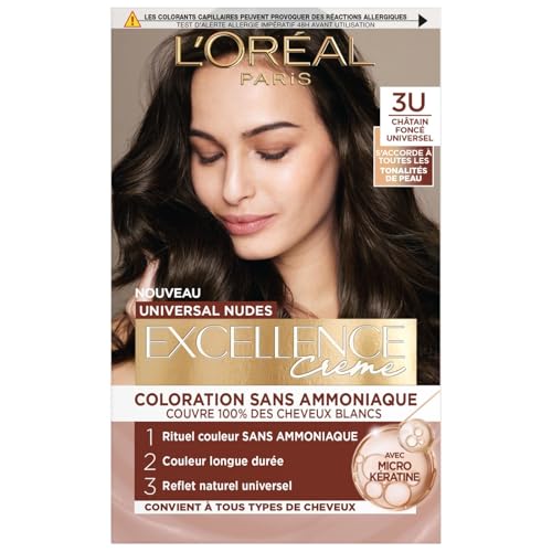 Coloration Universelle Nudes 3 Châtain Sans Ammoniaque Couvre 100% Cheveux Blancs Excellence 'oreal Paris La Boîte - vue 3