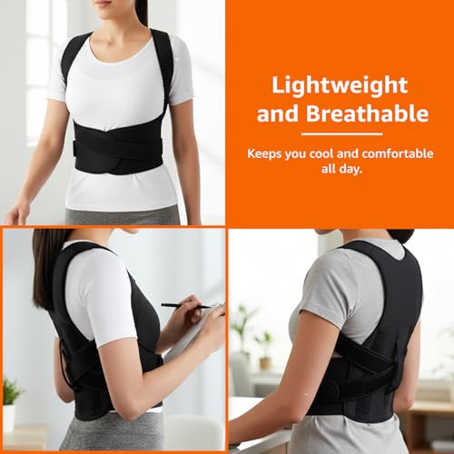 Image of Amazon Basics Posture Corrector Support Belt | Adjustable Back & Shoulder Support for Improved Posture | Breathable & Lightweight Design | Men & Women | XL