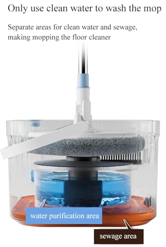 Spin-Mopp- und Eimer-Set, Mopp- und Eimer-Set mit Wringer-Set für Die Bodenreinigung, Mikrofaser-Mopp mit 4 Waschbaren und Wiederverwendbaren Pads, Trockener und Nasser Bodenwischer – Bild 3