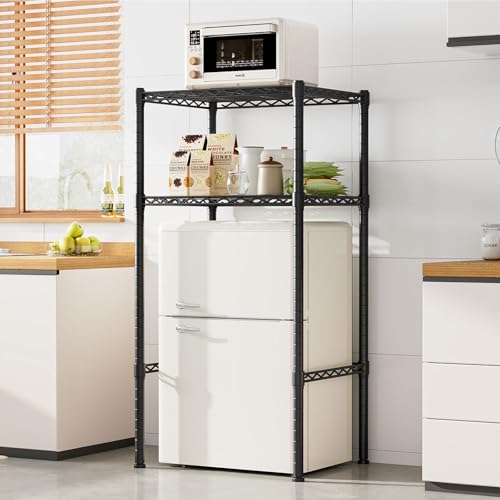 Uptyia Estanterias Almacenaje sobre La Nevera, Estanteria Metalica Ajustable En Altura para Mini Nevera Y Microondas, Estanteria Almacenaje Compacta De 2 Niveles para Dormitorios Negra