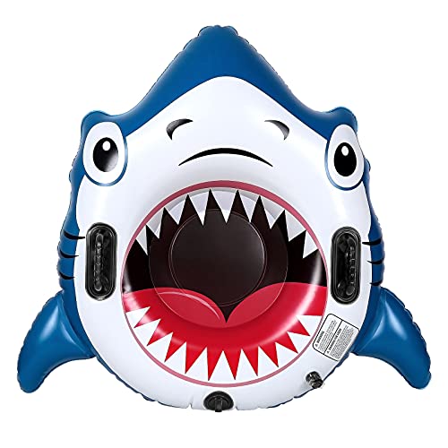 Hozzen Snow Tube - 47 Inch Inflatable Snow Sled, Heavy Duty Snow Toys for Kids and Adultsï¼Œwith Portable Bagï¼ŒRope&Patch, Snow Tube Winter Outdoor Toys for Kids and Adults.(Choose from Donuts, Shark)