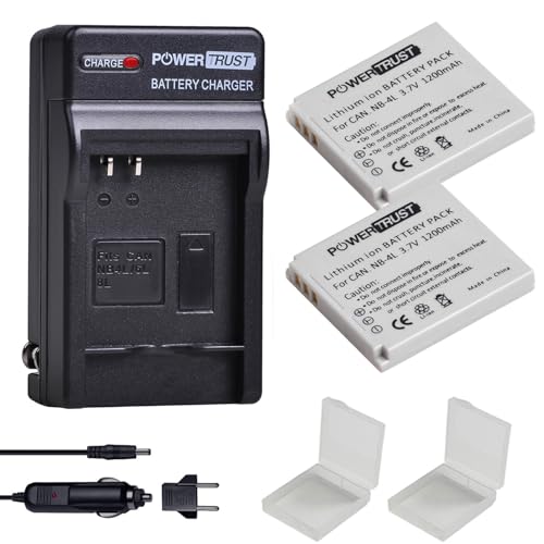 PowerTrust 2Pcs NB-4L NB4L Battery + Fast Charger for Canon PowerShot ELPH 100 HS 300 HS 310 HS SD1000 SD1100 is SD1400 is SD200 SD30 SD300 SD40 SD400 SD430 SD450 SD600 SD630