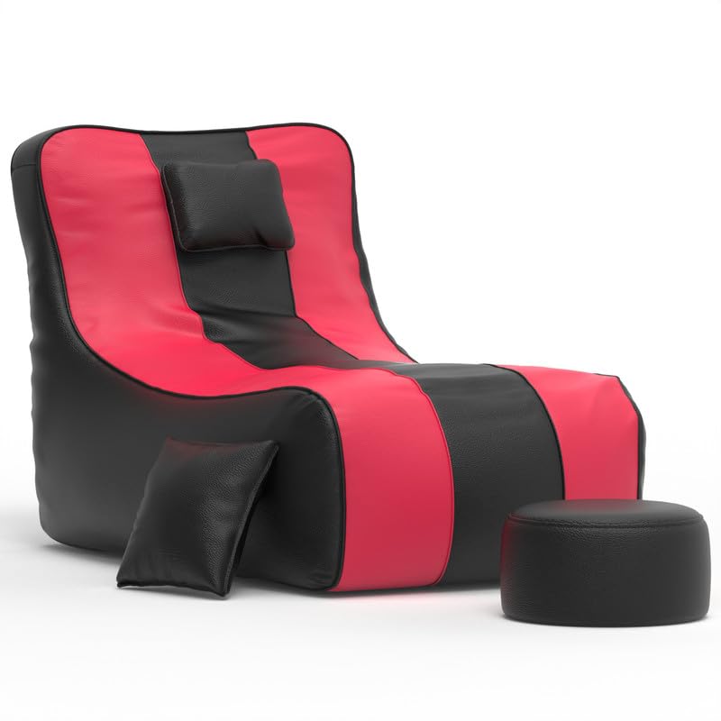 Image of Biggie Bean Bag with Beans Filled 6XL Zuno Lounger-Laziness Pro Max-Crafted for Comfort-Styled for Elegance with Free Cushion & Footrest (Matching Color : Leatherette Black Pink)