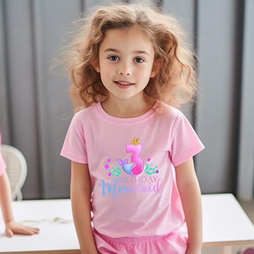 Image of Girls Birthday Shirt 2nd 3rd 4th 5th 6th Girls B-Day Outfits Mermaid Theme Cotton Short Sleeve Tee Tops